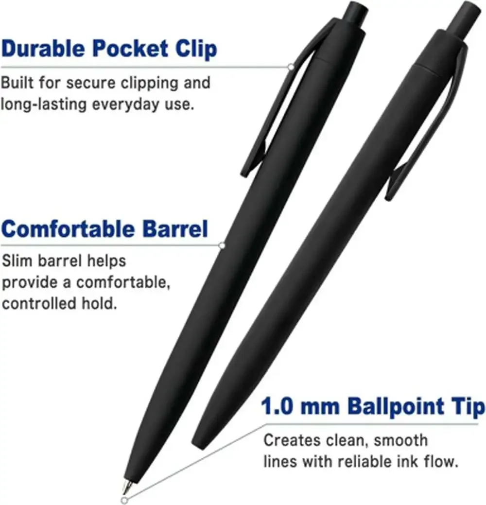 Ballpoint Pens Bulk 100 Count Black Retractable 1.0Mm Medium Point Quick-Drying